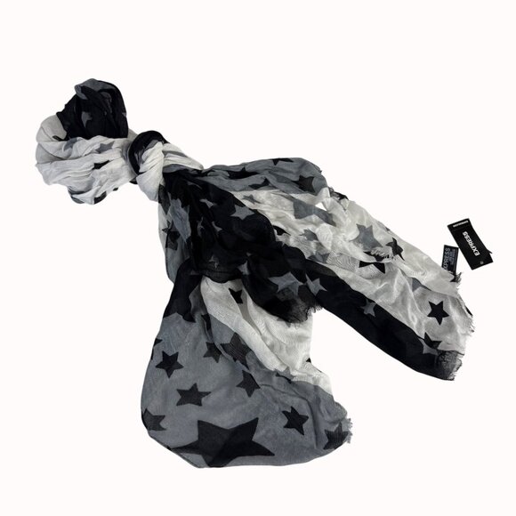 Starry Black White Gradient Scarf By Express Lightweight Colorblock Frayed Hem - Picture 14 of 15